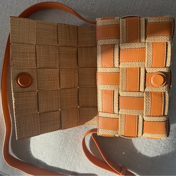 J. McLaughlin Tan Woven Crossbody Bag